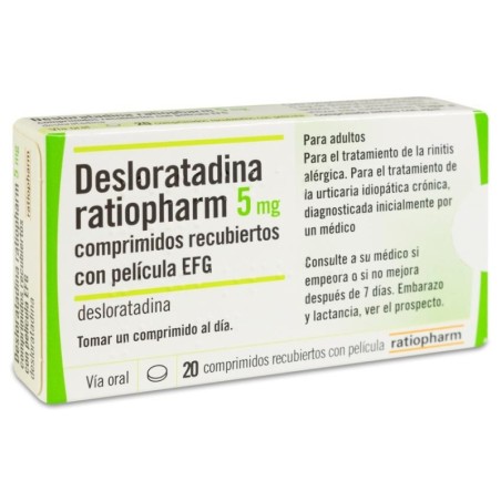 DESLORATADINA RATIOPHARM EFG 5 MG 20 COMPRIMIDOS RECUBIERTOS