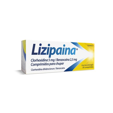 LIZIPAINA CLORHEXIDINA/BENZOCAINA 5/2.5 MG 20 COMPRIMIDOS PARA CHUPAR (TUBO)