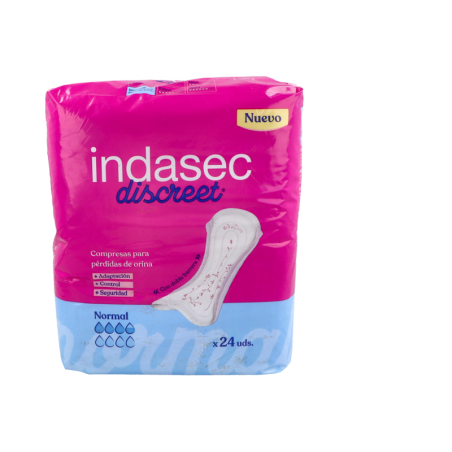 COMPRESA PERDIDAS LEVES INDASEC DISCREET NORMAL 24 UNIDADES